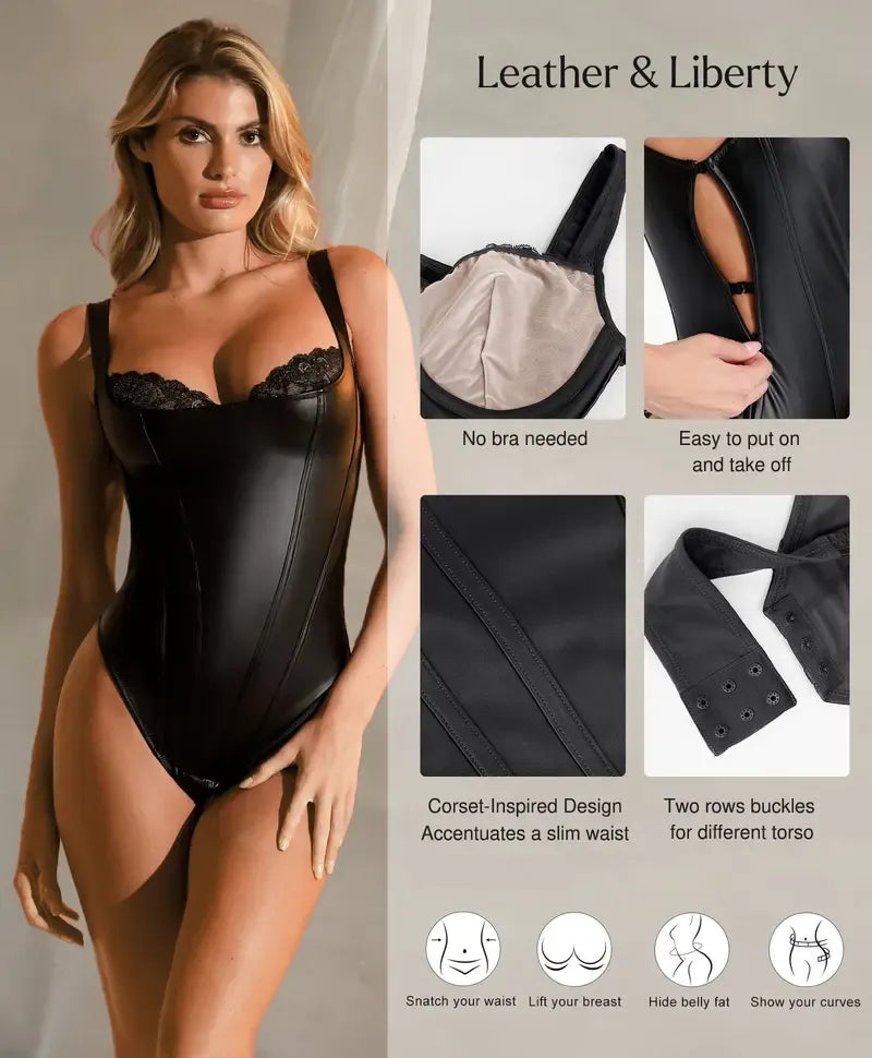 Basic Faux Leather Corset Top Supportive Shapewear