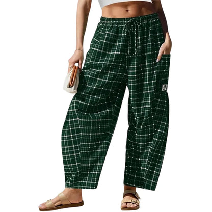 Womens Wide Leg Gingham Striped Plaid Pants