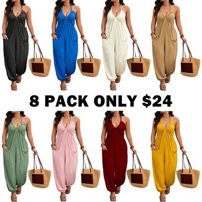 【Plus Size】 Solid Color Pocket Jumpsuit