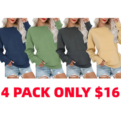 Womens Casual Long Sleeve Hoodless Crewneck Hoodie