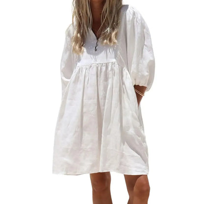 Women's Summer V-Neck Puff-Sleeve Dress