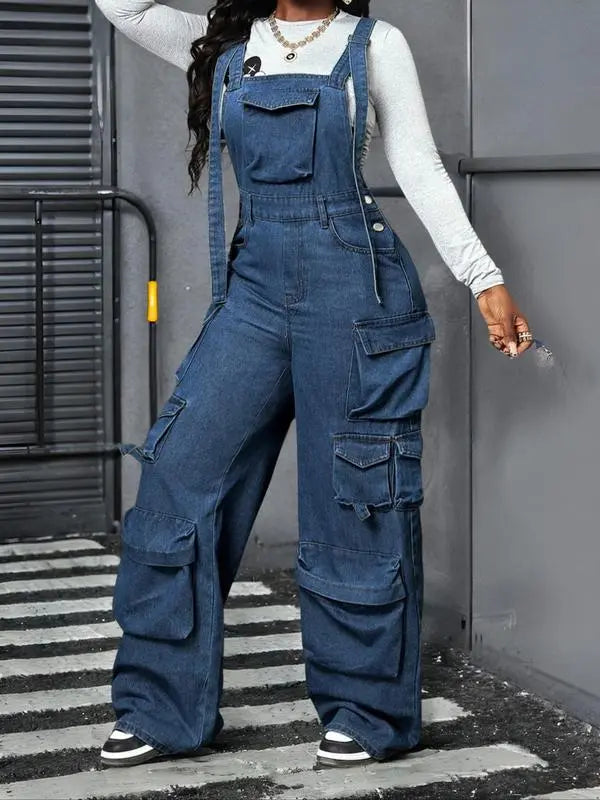 Women's Adjustable Strap Denim Jumpsuit