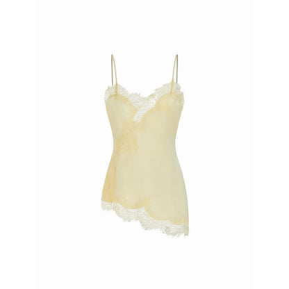 V-neck Floral Lace Lettuce Trim Cami Blouse