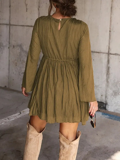 Women's V Neck Long Sleeve Dress with Pants Lining