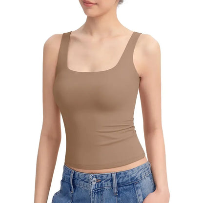 Women's Square Neck Tank Top  Double Layer Stretchy Top