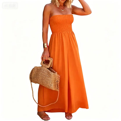 Women‘s Sleeveless Strapless Wide Leg Jumpsuits