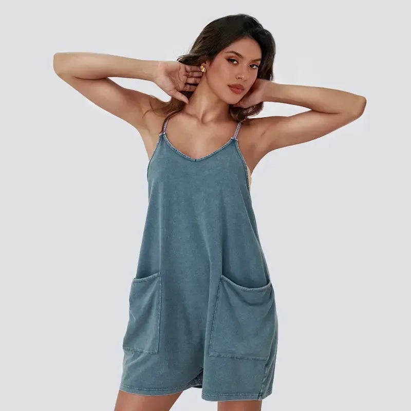 Women's Minimalist Cotton Blend Acid Wash Romper