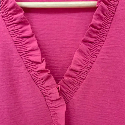 Ruffle Trim V - Neck Blouse