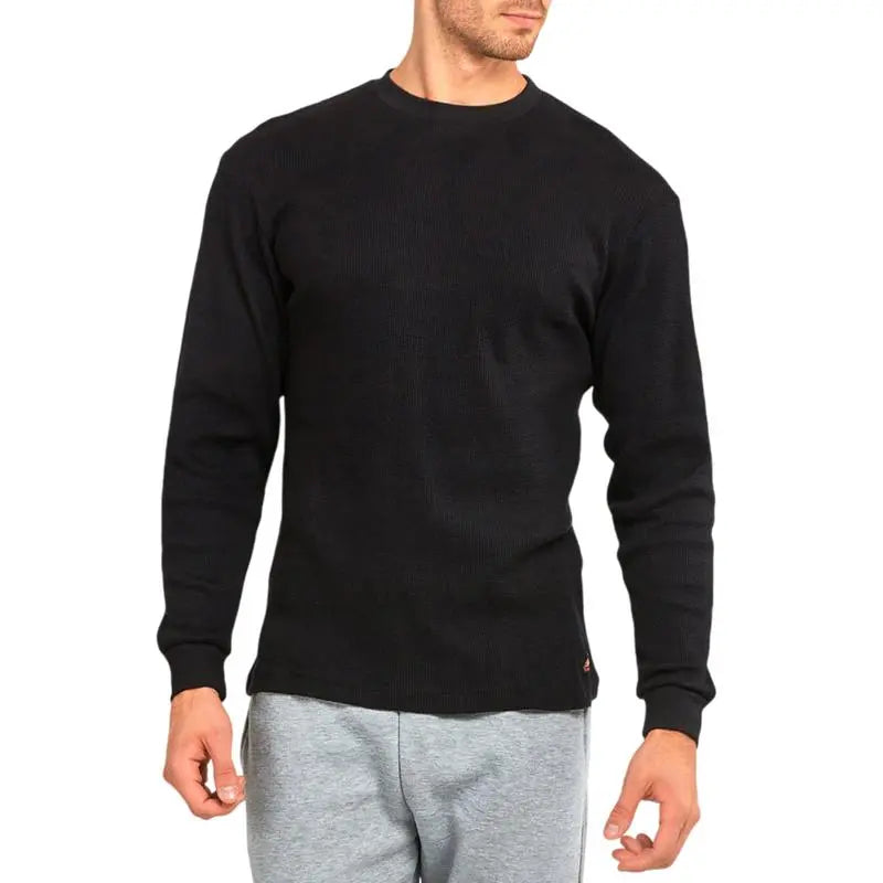 Men’s Cotton Waffle-Knit Thermal Shirt – Long Sleeve Warm Crewneck Top
