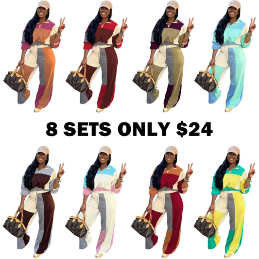 Set Women's Colorblock Zip Up Jacket & Wide Leg Pants