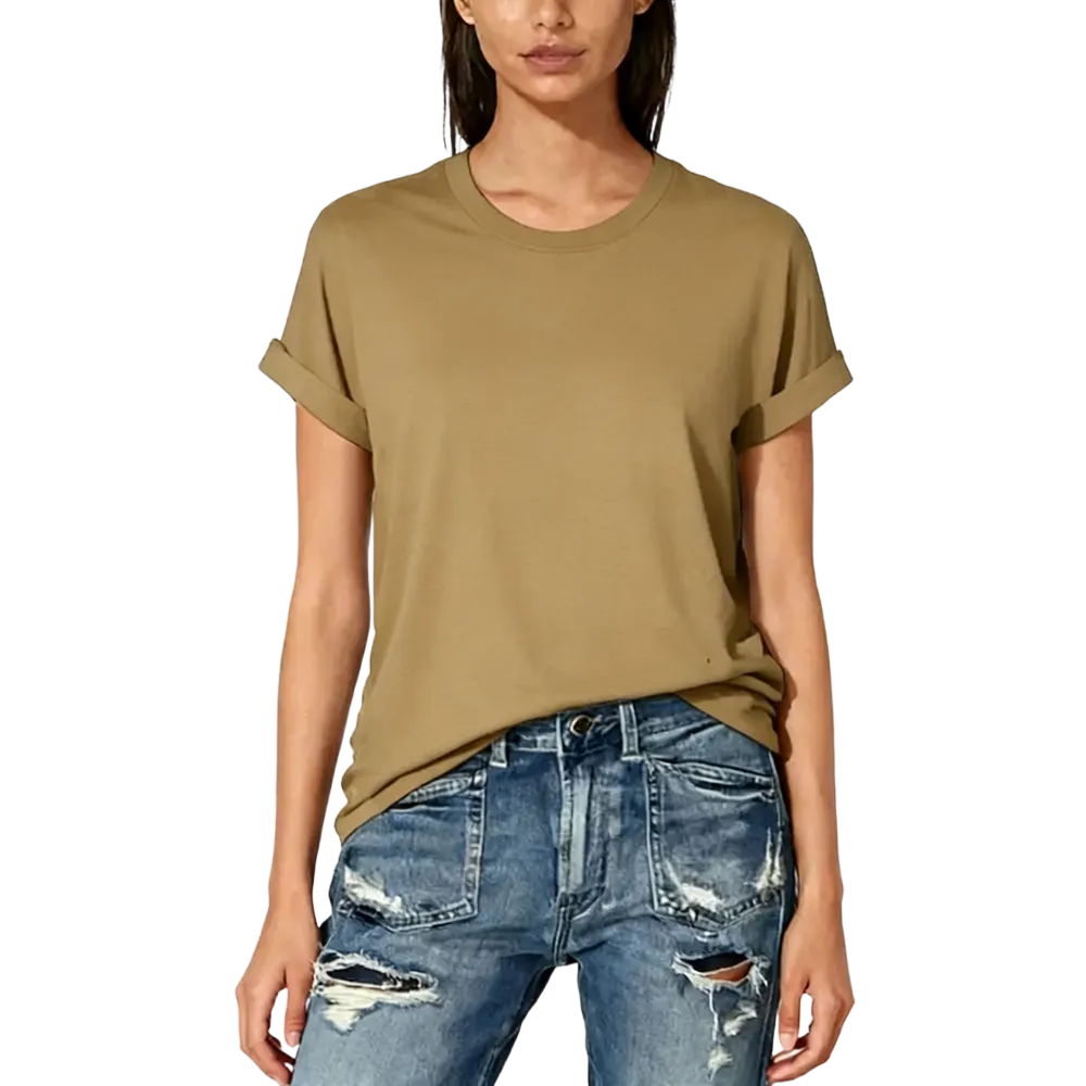 Women's Solid Round Neck Tee, Casual Short Sleeve Crew Neck T-Shirt for Summer