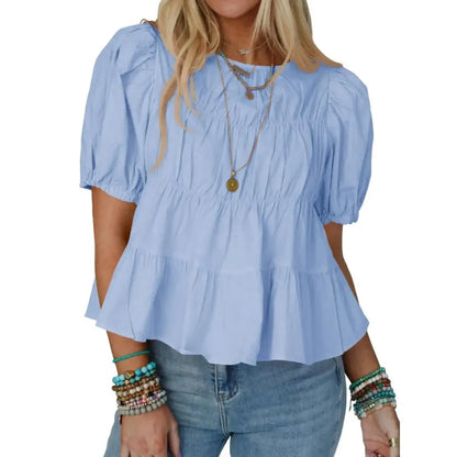 Puff Sleeve Peplum Babydoll Tops