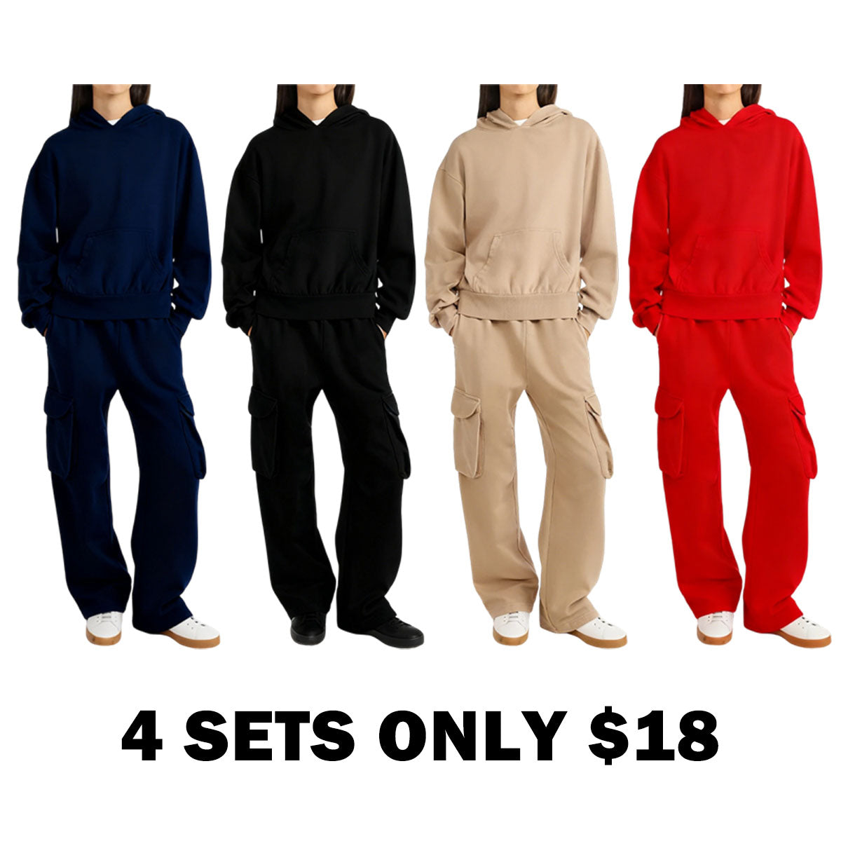 Mineral Washed Oversized Cropped Hoodie + Wide Leg Cargo Sweatpants