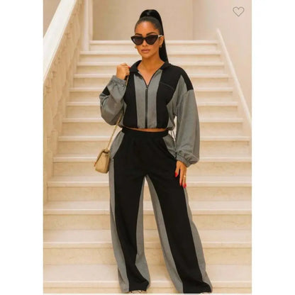Color block straight pants set
