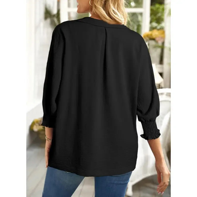Women's V-Neck 3/4 Sleeve Oversized Tunic Tops