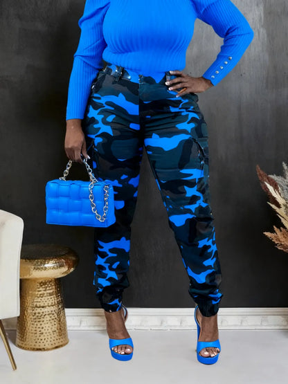 Women's Camo Print Button Fly Cargo Pants