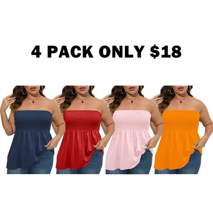 Plus Size Solid Ruffle Hem Shirred Tube Top, Boho Fashion Chic Style Tops