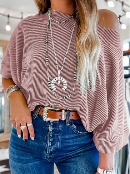 Women's Striped Boat Neck Batwing Sleeve Oversized Blouse