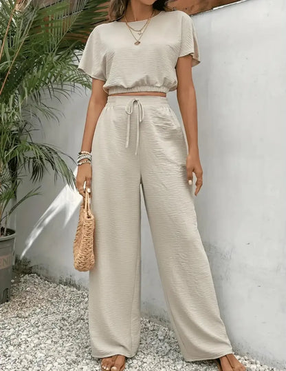 Women's Solid Color Top & Wide Leg Pants Two-piece