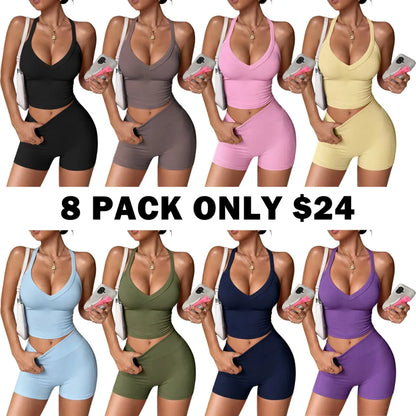 Women's Halter V-Neck Sports Two-Piece Set