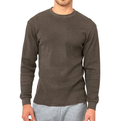 Men’s Cotton Waffle-Knit Thermal Shirt – Long Sleeve Warm Crewneck Top