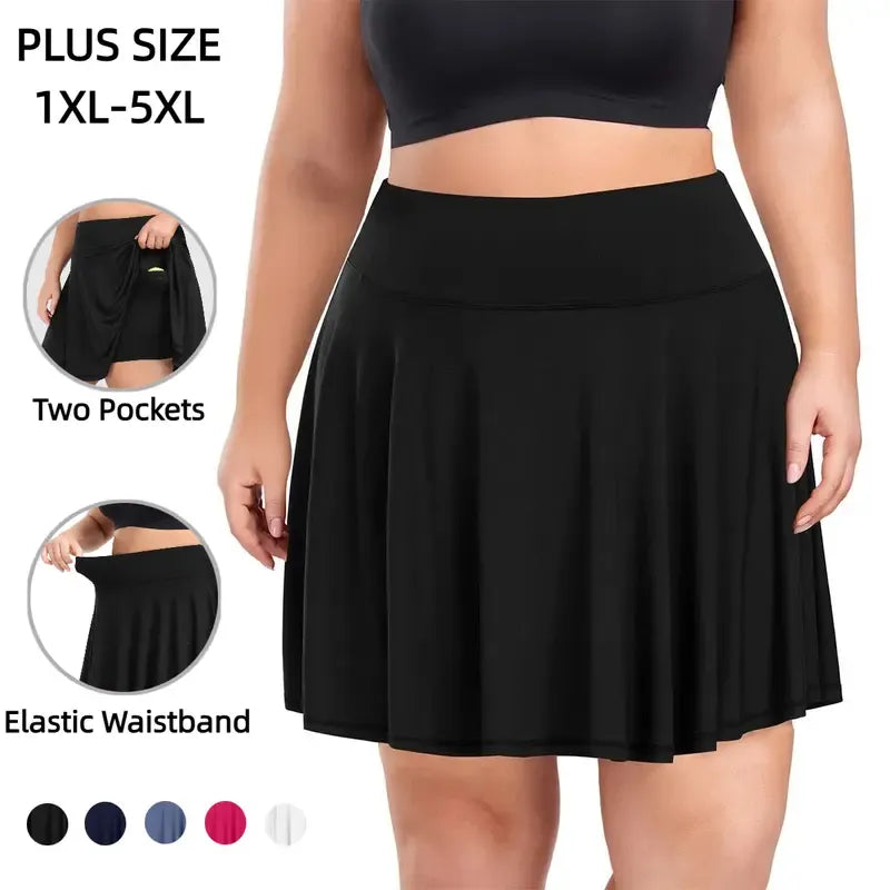 【Plus Size】 Pleated Tennis Skirt with Shorts