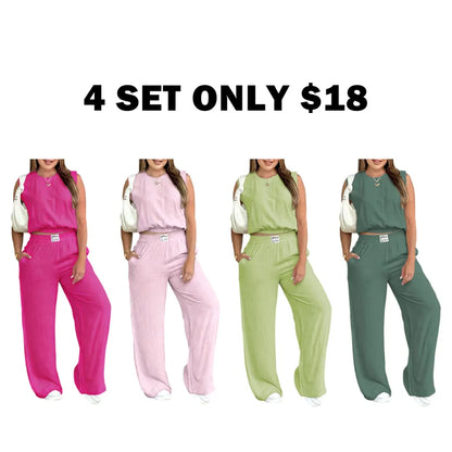 Women's 2-Piece Solid Color Tank Top & Wide Leg Pants Set
