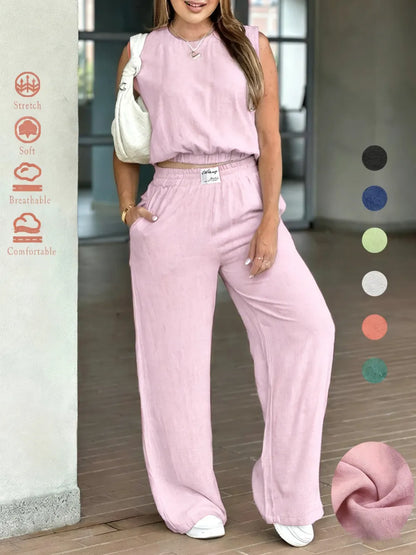 Women's 2-Piece Solid Color Tank Top & Wide Leg Pants Set