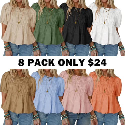 Puff Sleeve Peplum Babydoll Tops