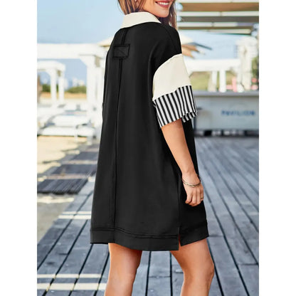 V Neck Summer Color Block Short Sleeve Mini Dress