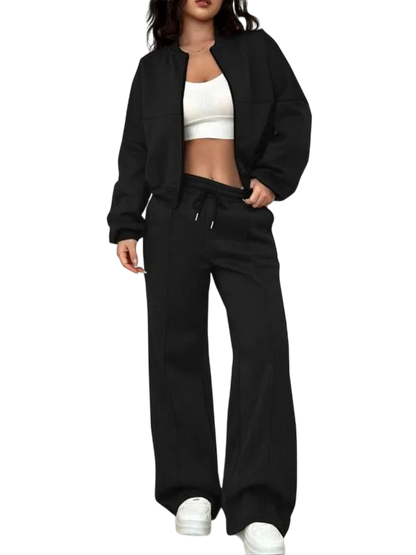 Casual Striped Long Sleeve Zipper Jacket and Pants Set