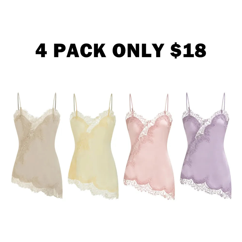 V-neck Floral Lace Lettuce Trim Cami Blouse