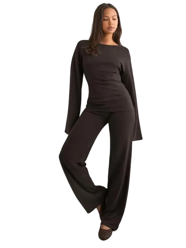 Long Sleeve Top & Straight Leg Pants Set