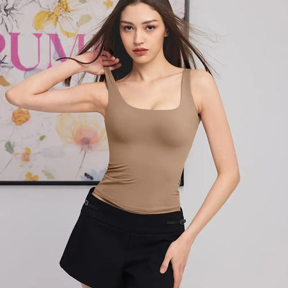 Women's Square Neck Tank Top  Double Layer Stretchy Top