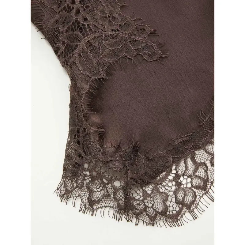 V-neck Floral Lace Lettuce Trim Cami Blouse