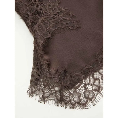 V-neck Floral Lace Lettuce Trim Cami Blouse