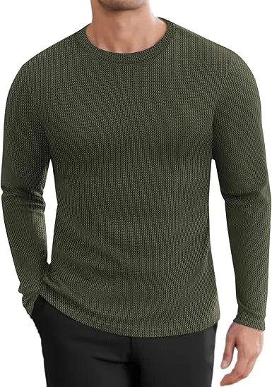 Men’s Cotton Waffle-Knit Thermal Shirt – Long Sleeve Warm Crewneck Top