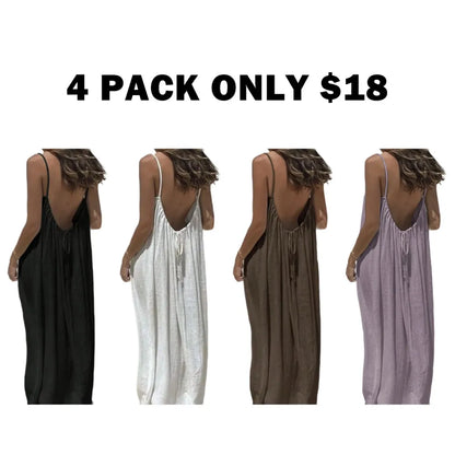 Women's Solid Color Backless Spaghetti Strap Cami Dress