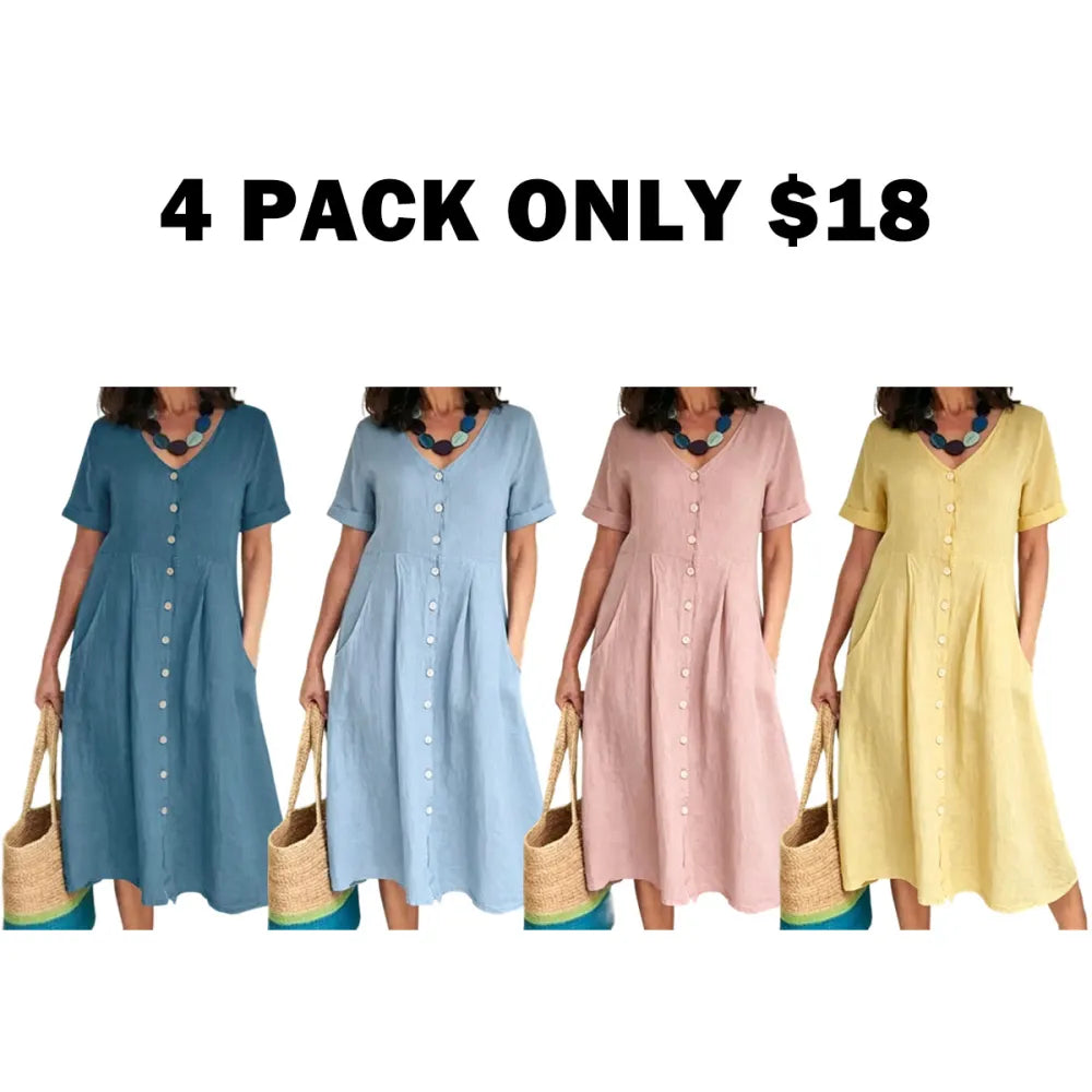 Women's Cotton Linen Midi Dress