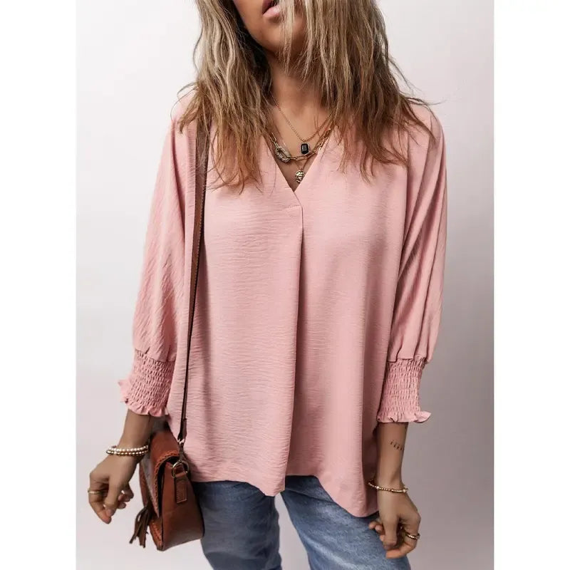Women's V-Neck 3/4 Sleeve Oversized Tunic Tops