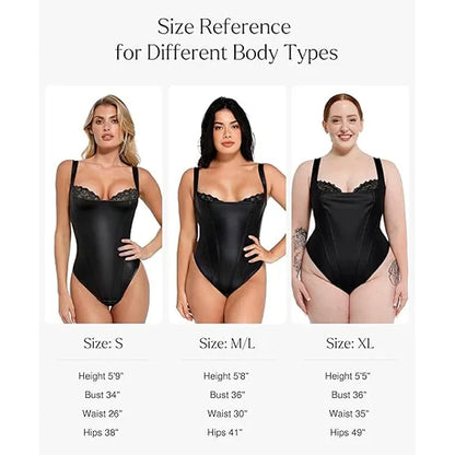 Basic sexy faux leather corset bodysuit