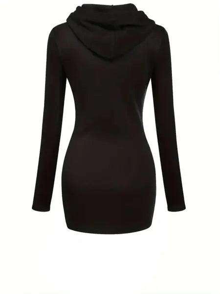 Women's Solid Drawstring Hooded Sweatshirt Dress