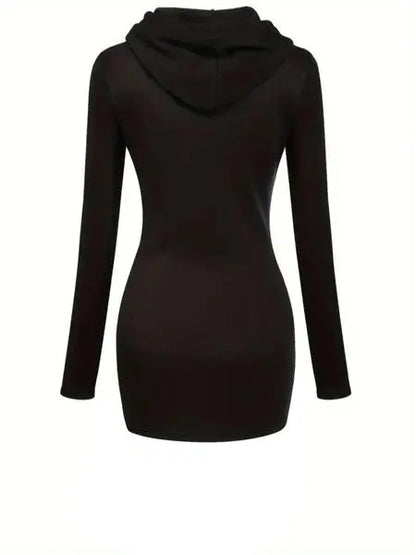 Women's Solid Drawstring Hooded Sweatshirt Dress