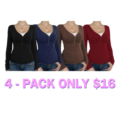 Women's Contrast Lace Button V Neck Tee