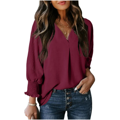Women's V-Neck 3/4 Sleeve Oversized Tunic Tops