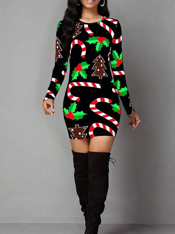 Women's Vintage Geometric Print Casual Long Sleeve Dress