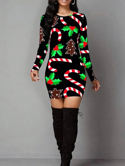 Women's Vintage Geometric Print Casual Long Sleeve Dress