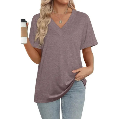 Women's Summer Tops Short Sleeve Basic Casual V Neck T Shirts