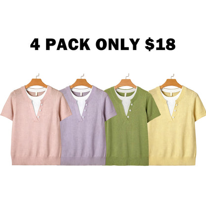 Women's Wool-Blend Casual Short Sleeve Knitwear