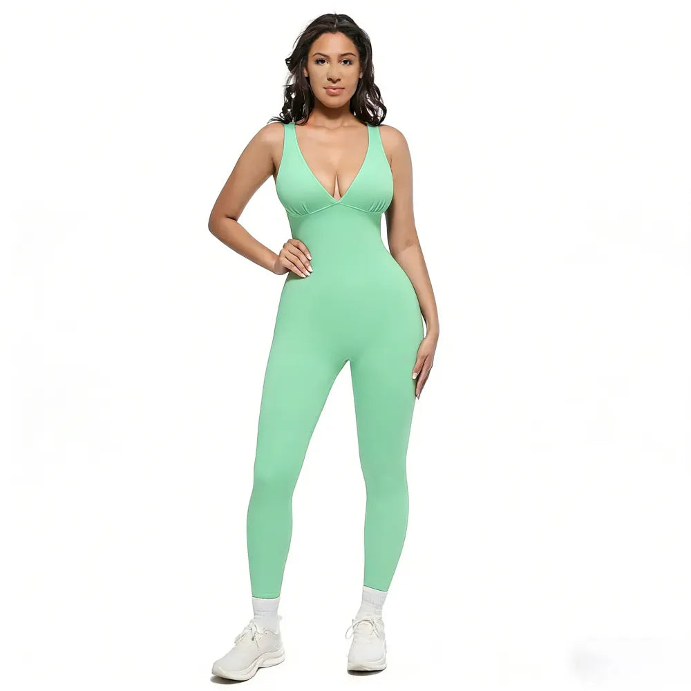 Deep V High-Waisted Tummy Control Jumpsuit